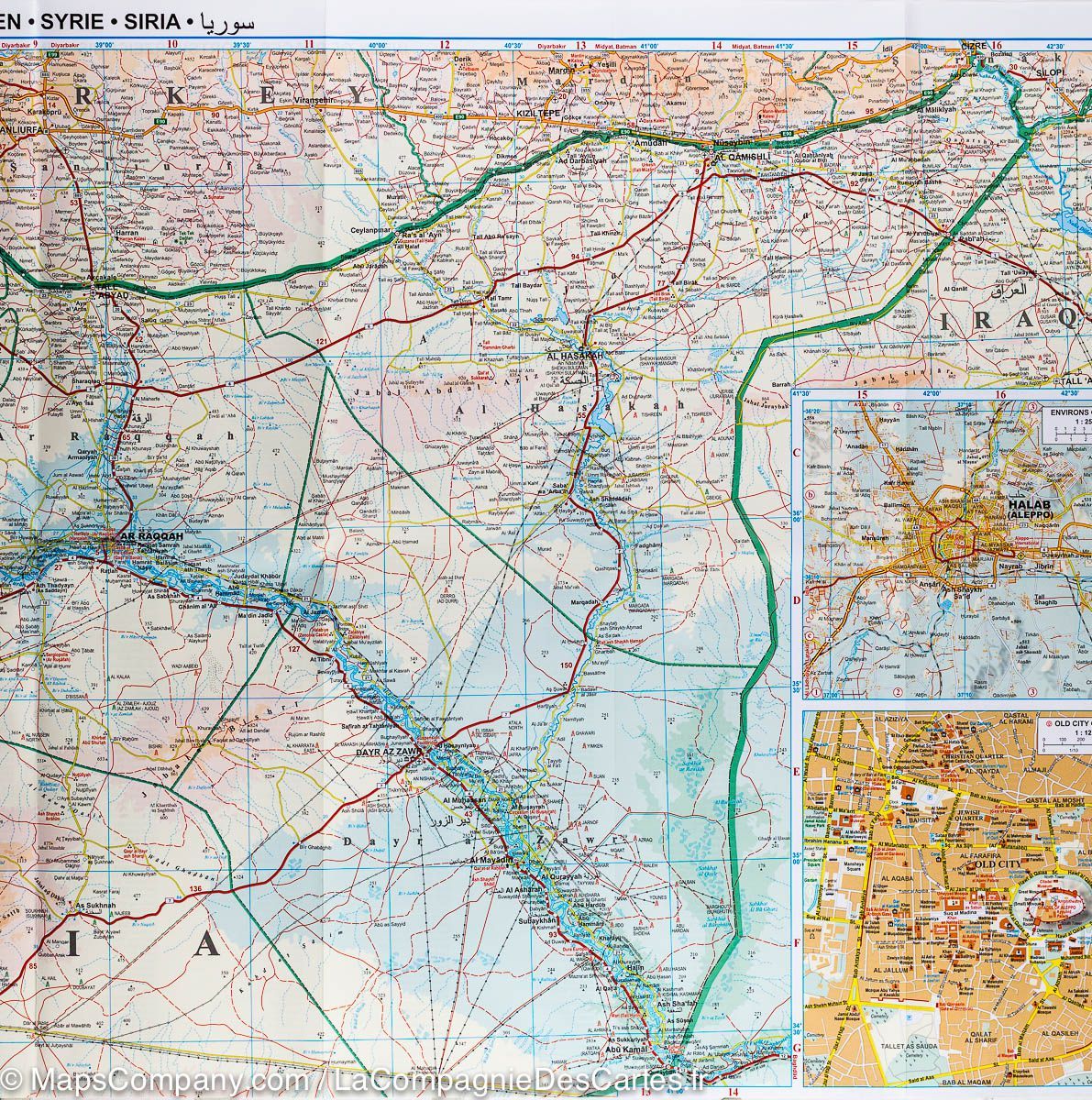 Carte murale plastifiée - Syrie & Liban (géographique) - 100 x 87 cm | Gizi Map carte murale roulée (en tube) Gizi Map