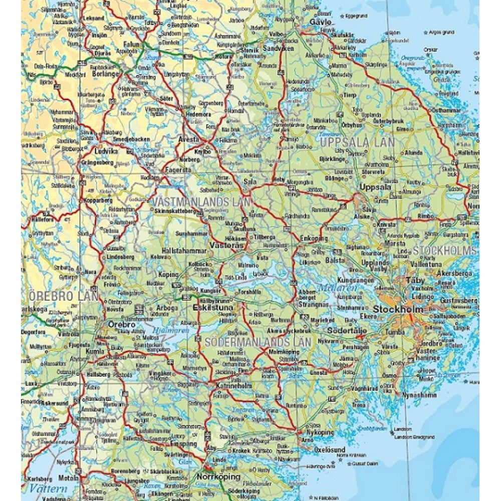 Carte murale - Suède physique - 55 x 123 cm | Norstedts carte murale roulée (en tube) Norstedts