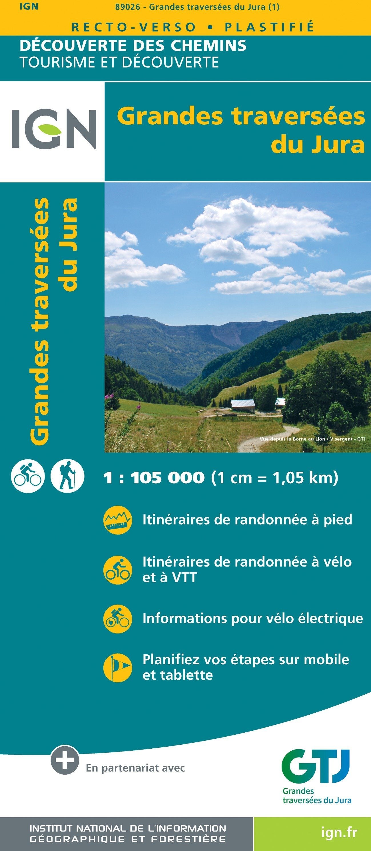 Carte plastifiée - Grandes traversées du Jura | IGN carte de randonnée IGN