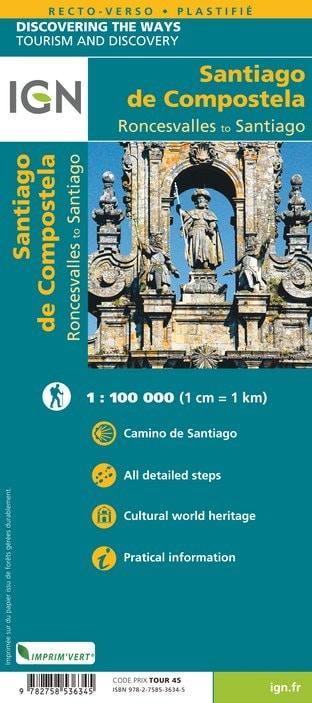 Carte plastifiée - St Jacques de Compostelle -  De Roncevaux à Compostelle | IGN - La Compagnie des Cartes