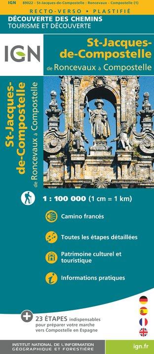 Carte plastifiée - St Jacques de Compostelle : De Roncevaux à Compostelle (partie espagnole) | IGN carte de randonnée IGN