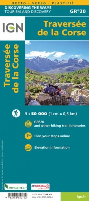 Carte plastifiée - Traversée de la Corse - GR20 | IGN carte pliée IGN 