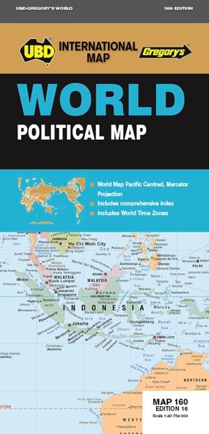 Carte pliée - Monde politique (en anglais) centré sur le pacifique, n° 160 | UBD Gregory's carte routière UBD Gregory's Default Title