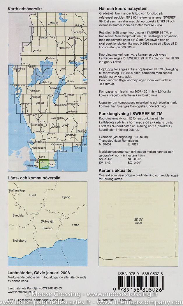 Carte régionale n° 502 - Skurup (sud de la Suède) | Lantmäteriet - Terrängkartan carte pliée Lantmäteriet 