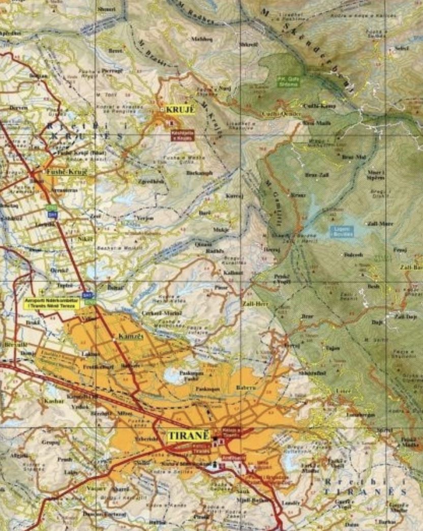 Carte régionale - Tirana (Albanie), n° 384 | Vektor carte routière Vektor