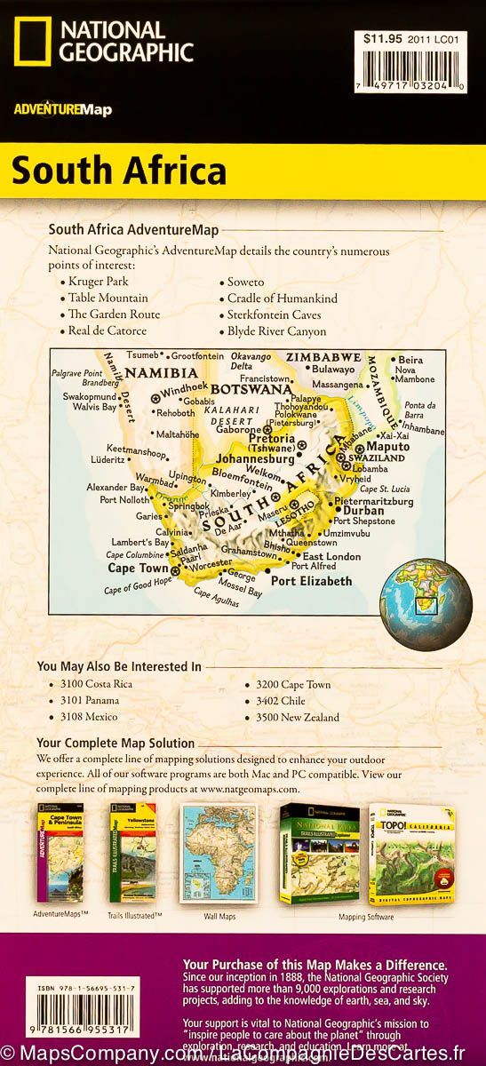Carte routière - Afrique du Sud | National Geographic carte pliée National Geographic 