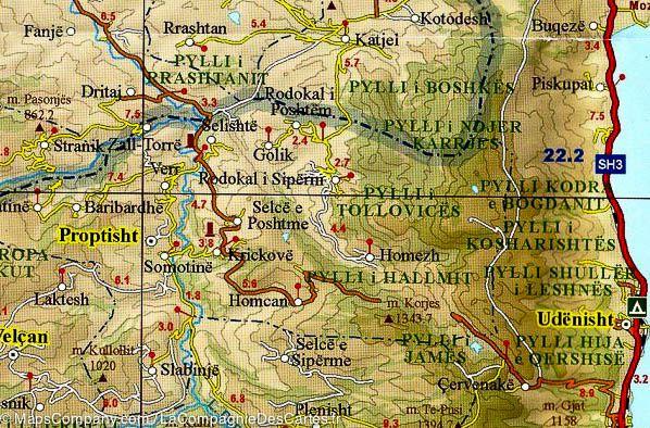 Carte du centre de l'Albanie | Vektor - La Compagnie des Cartes