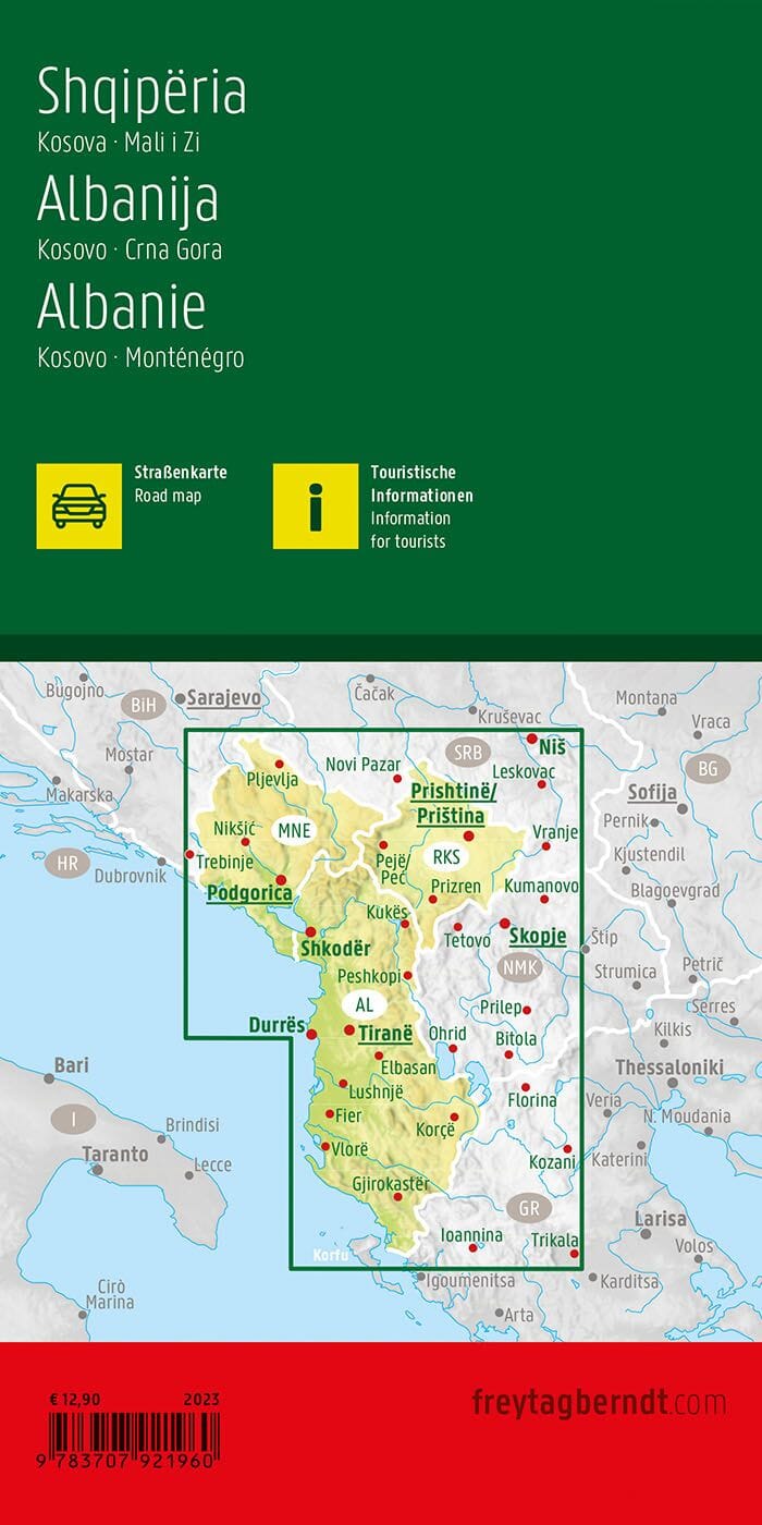 Carte routière - Albanie au 1/400 000 (impression recto) | Freytag & Berndt carte routière Freytag & Berndt