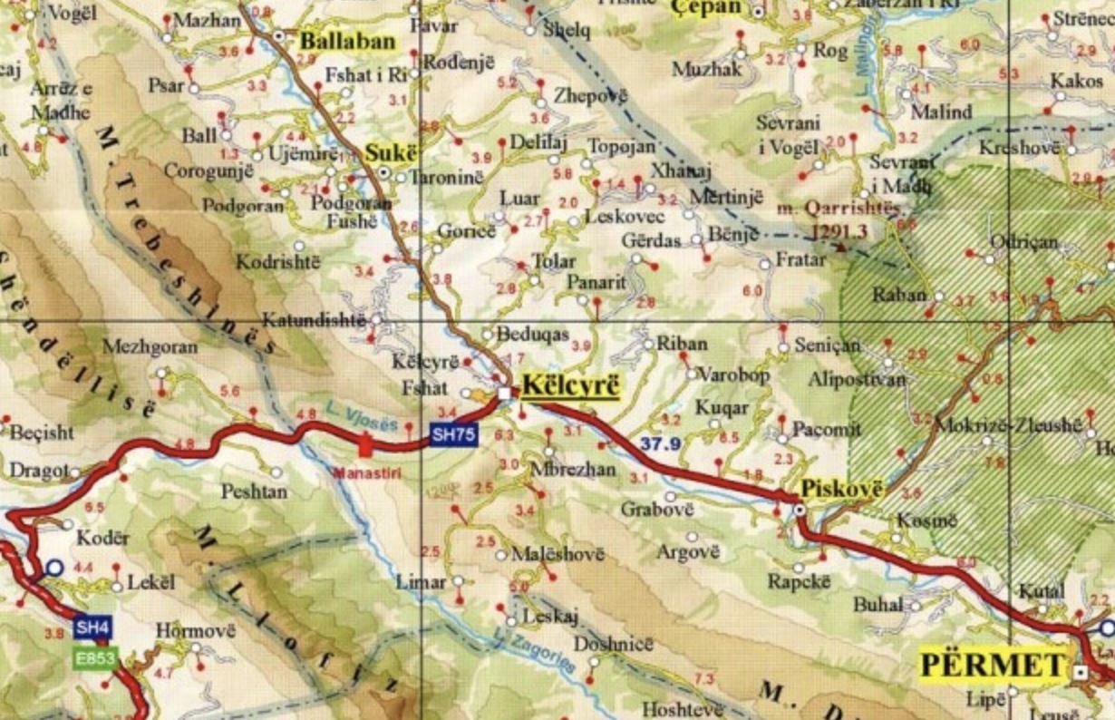 Carte routière n° 301 - Albanie | Vektor carte routière Vektor