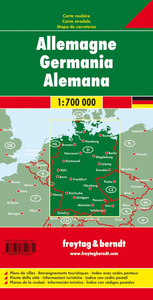 Carte routière - Allemagne au 1/700 000 | Freytag & Berndt carte routière Freytag & Berndt