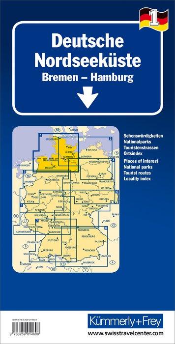 Carte routière - Allemagne n° 1 : Côte Mer du Nord, Brême à Hambourg | Kümmerly & Frey carte routière Kümmerly & Frey