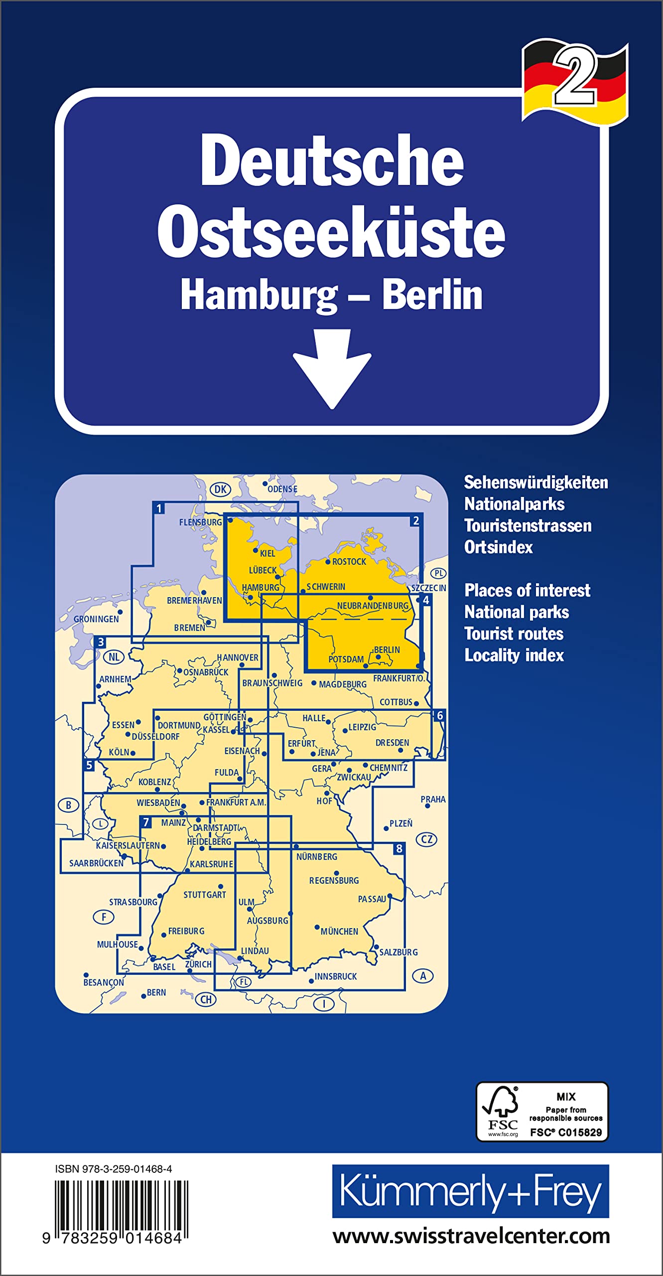Carte routière - Allemagne n° 2 : Côte allemande de la mer Baltique, de Hambourg à Berlin | Kümmerly & Frey carte routière Kümmerly & Frey