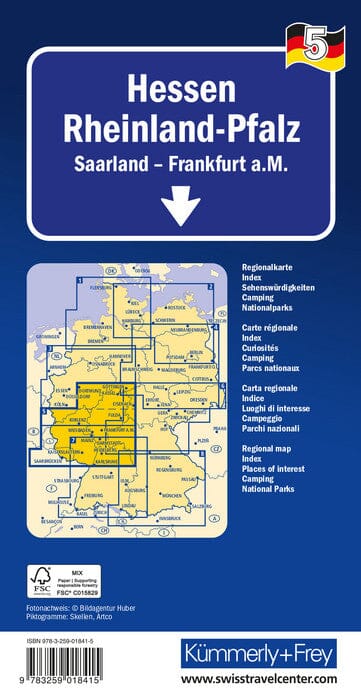 Carte routière - Allemagne n° 5 : Rhénanie-Palatinat, Sarre, Hesse, Francfort | Kümmerly & Frey carte pliée Kümmerly & Frey 