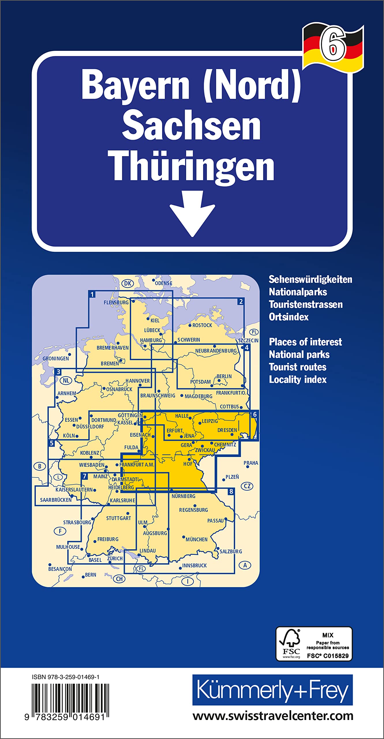 Carte routière - Allemagne n° 6 : Saxe, Thuringe, Bavière Nord | Kümmerly & Frey carte routière Kümmerly & Frey