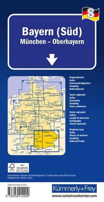 Carte routière - Allemagne n° 8 : Bavière Sud, Münich, Oberbayern | Kümmerly & Frey carte pliée Kümmerly & Frey 