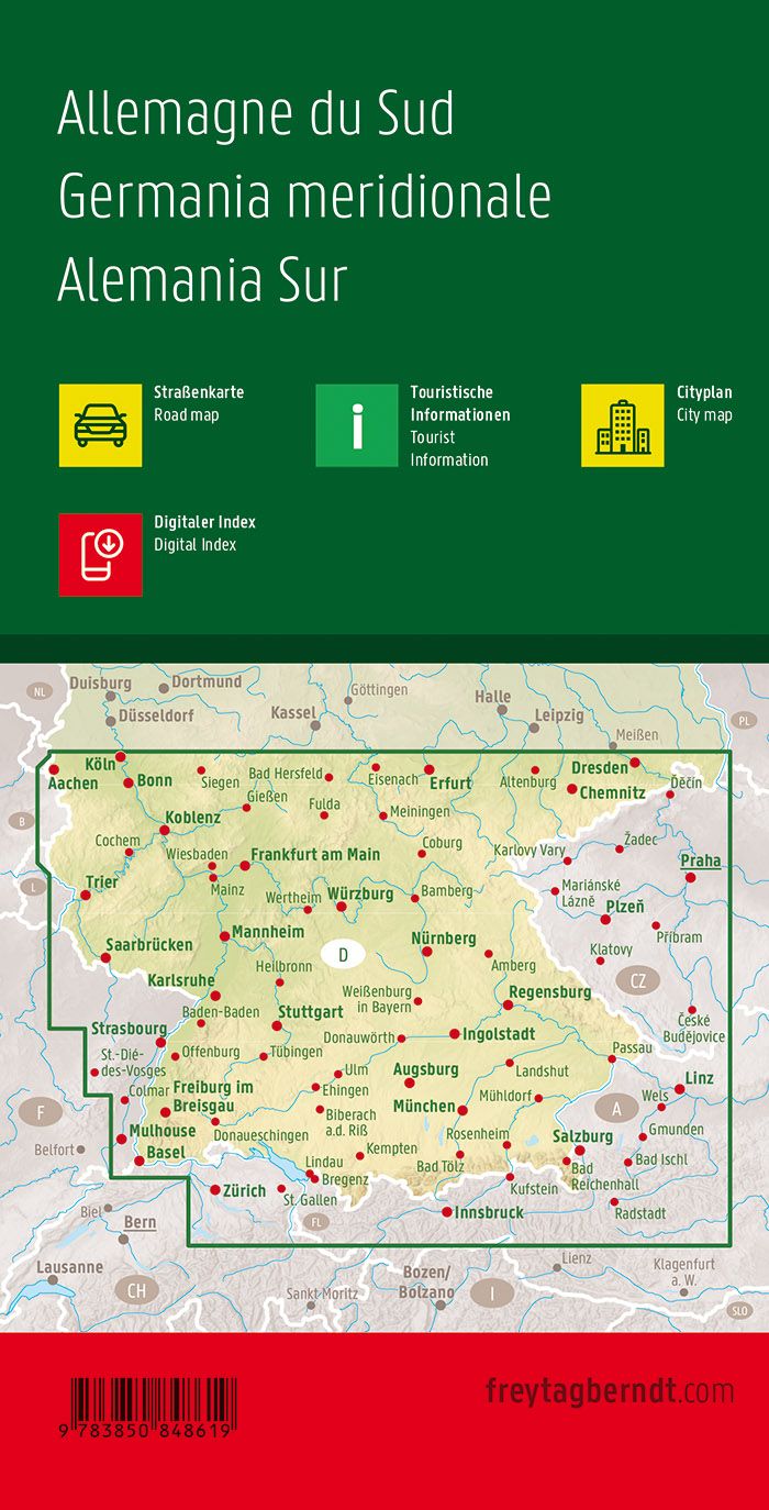 Carte routière - Allemagne Sud | Freytag & Berndt carte pliée Freytag & Berndt 