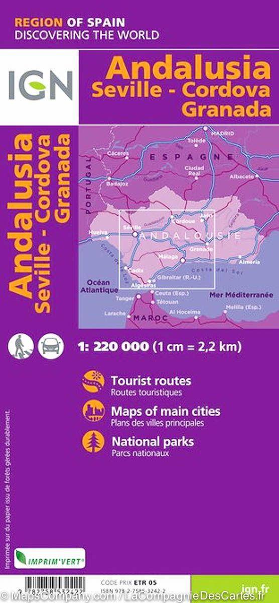 Carte routière de l'Andalousie (Séville, Cordoue, Grenade) | IGN - La Compagnie des Cartes