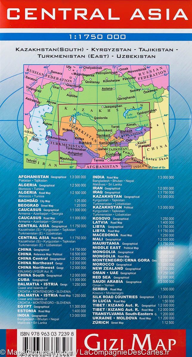 Carte routière &#8211; Asie Centrale | Gizi Map - La Compagnie des Cartes