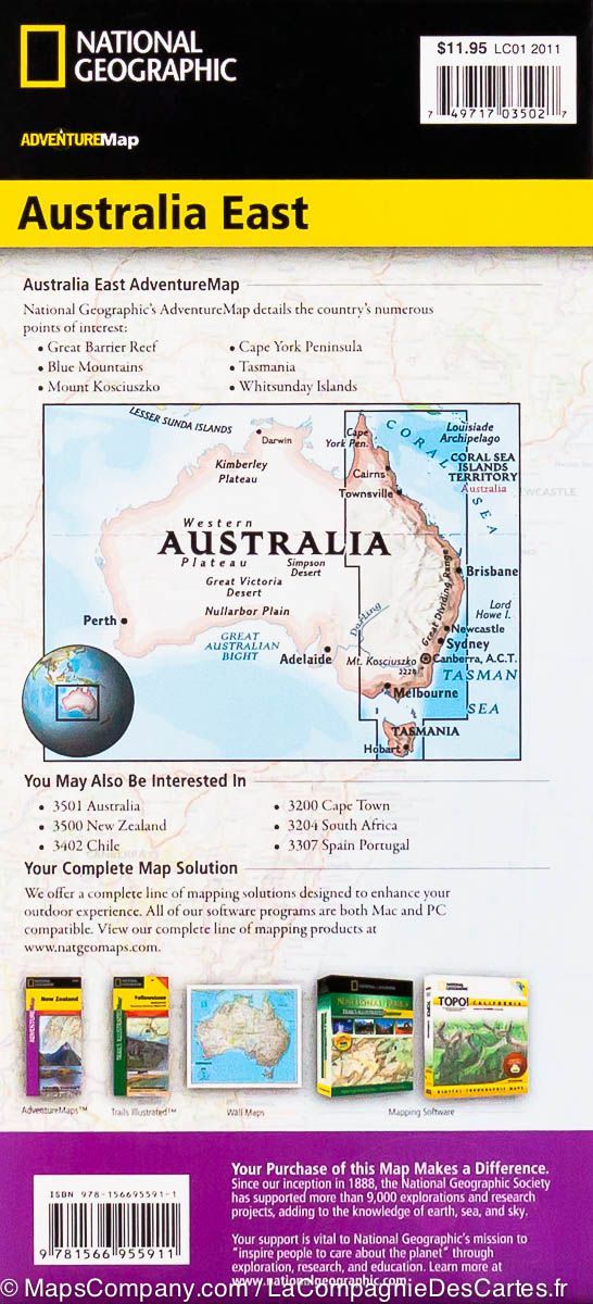 Carte routière - Australie Est | National Geographic carte routière National Geographic