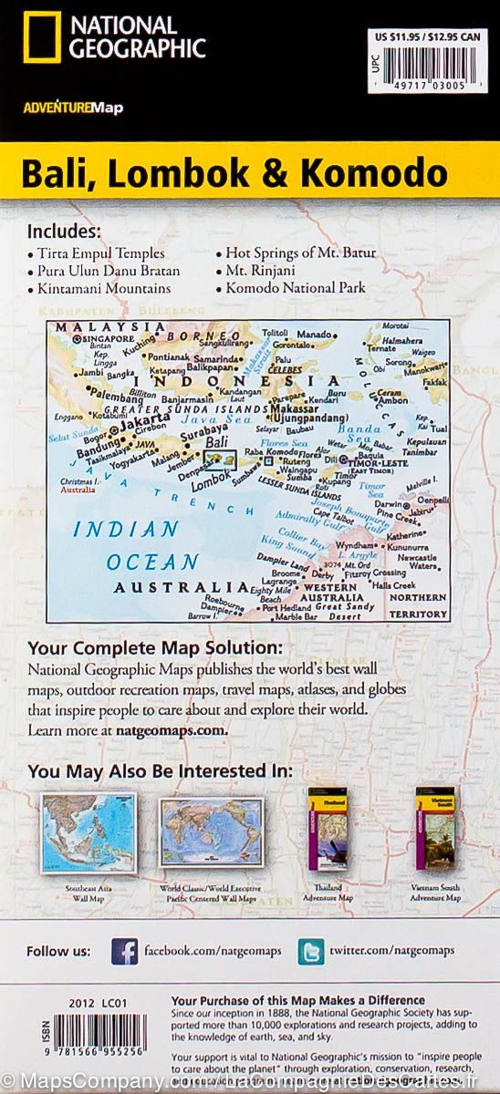 Carte routière - Bali, Lombok & Komodo | National Geographic carte pliée National Geographic 