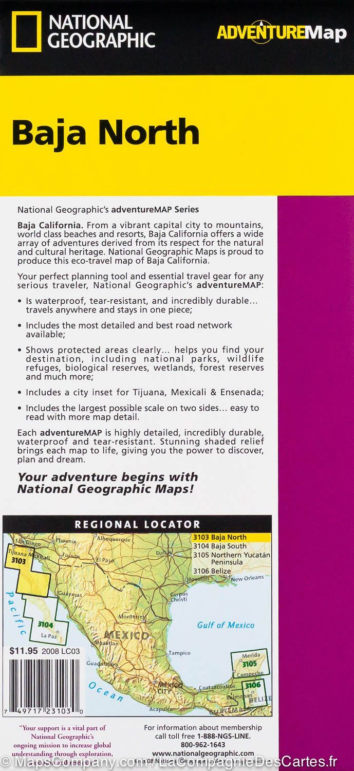 Carte routière - Basse Californie Nord (Mexique) | National Geographic carte routière National Geographic