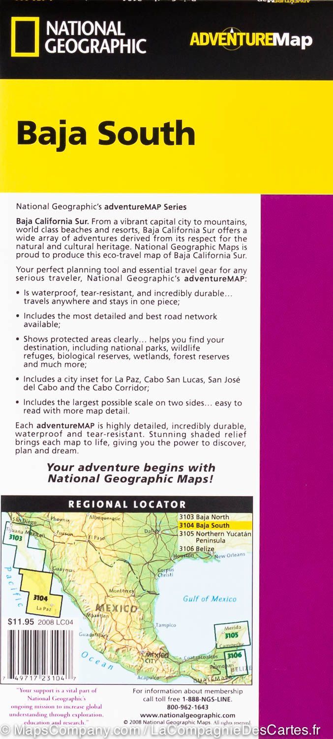 Carte routière - Basse Californie Sud (Mexique) | National Geographic carte routière National Geographic
