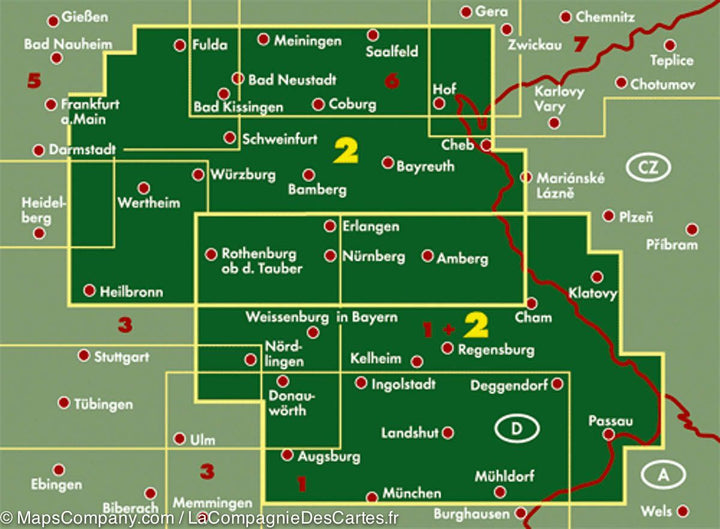 Carte routière de la Bavière Nord (Allemagne) | Freytag & Berndt - La Compagnie des Cartes