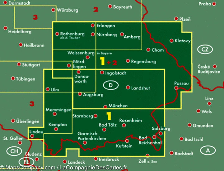 Carte routière de la Bavière Sud (Allemagne) | Freytag & Berndt - La Compagnie des Cartes