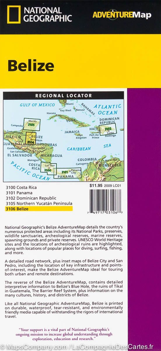 Carte routière - Belize | National Geographic carte routière National Geographic