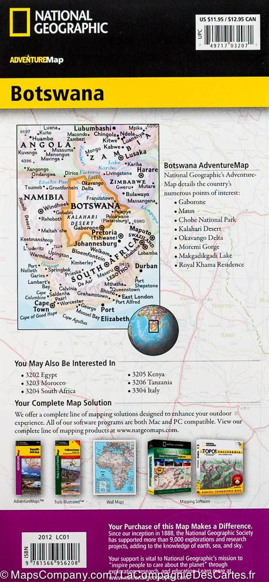Carte routière - Botswana | National Geographic carte pliée National Geographic 