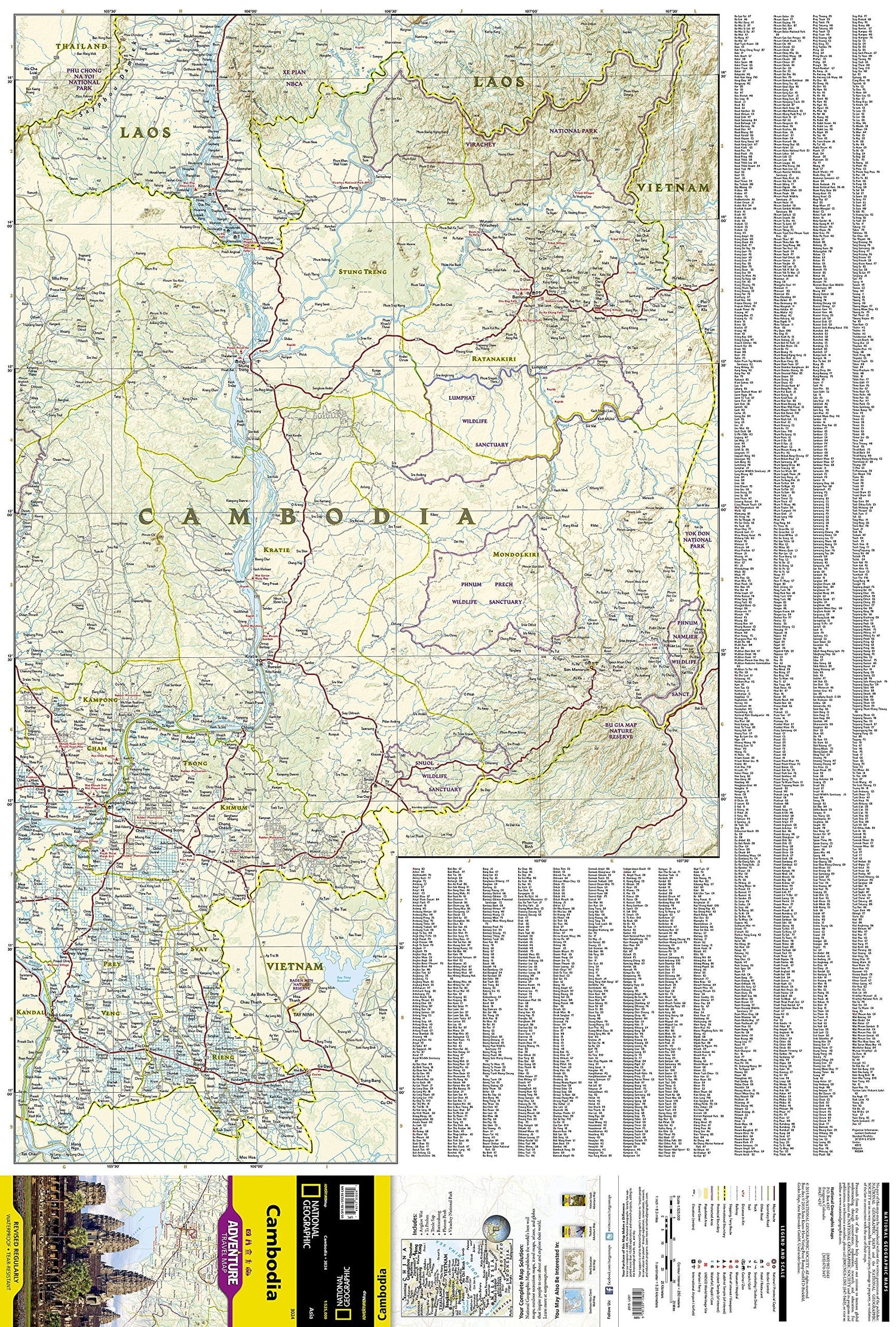 Carte routière - Cambodge | National Geographic carte routière National Geographic