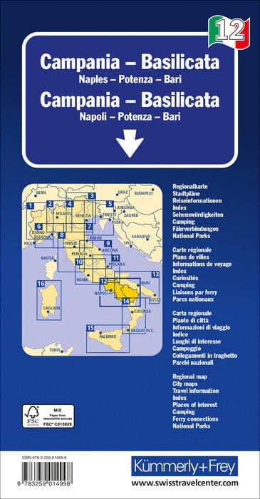 Carte routière - Campanie & Basilicate | Kümmerly & Frey carte pliée Kümmerly & Frey 