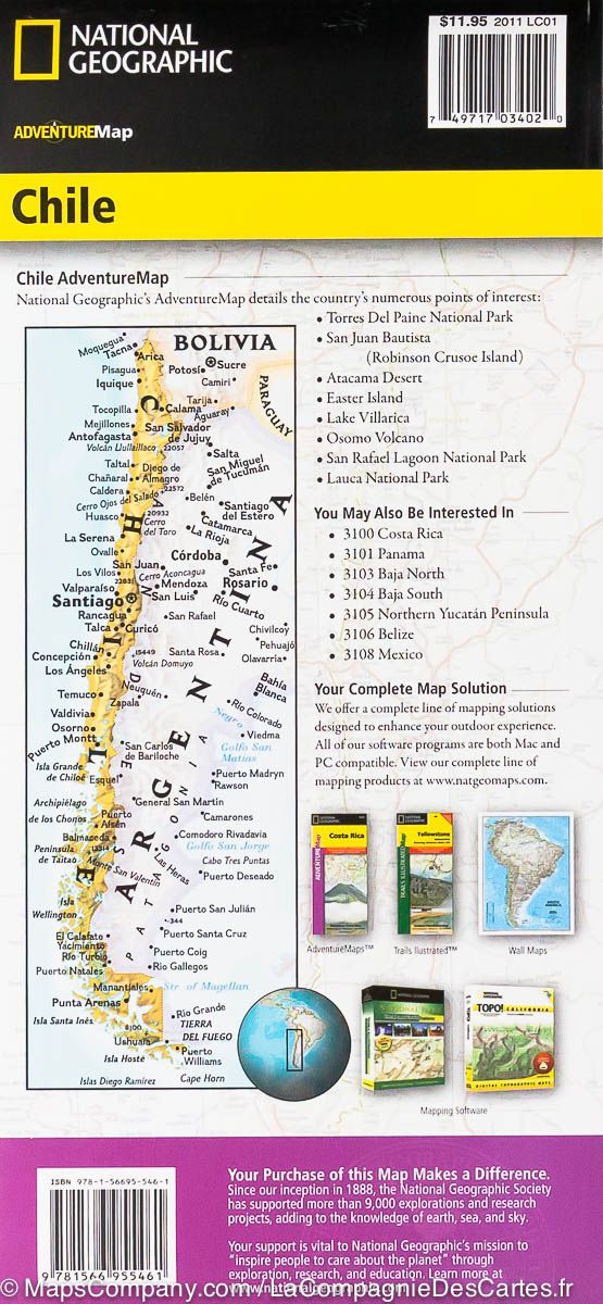 Carte routière - Chili | National Geographic carte pliée National Geographic 
