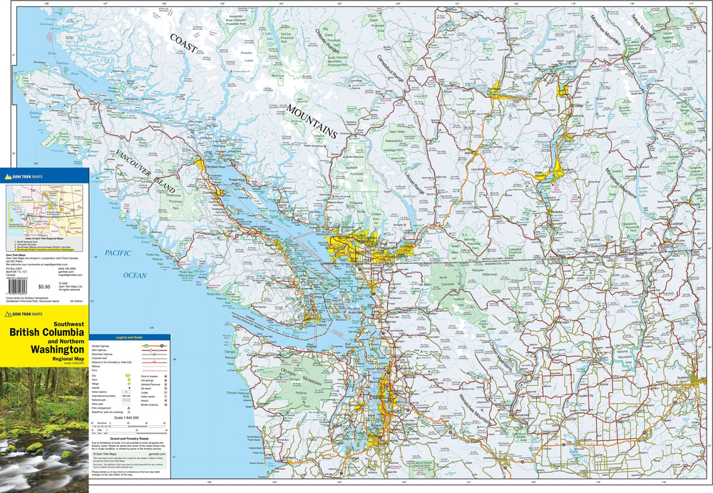 Carte routière - Colombie Britannique Sud-Ouest & Etat de Washington Nord | Gem Trek carte pliée Gem Trek Publishing 