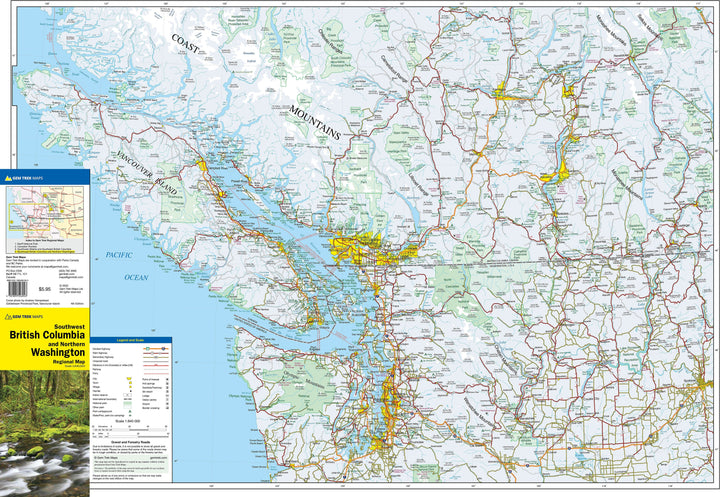 Carte routière - Colombie Britannique Sud-Ouest & Etat de Washington Nord | Gem Trek carte pliée Gem Trek Publishing 