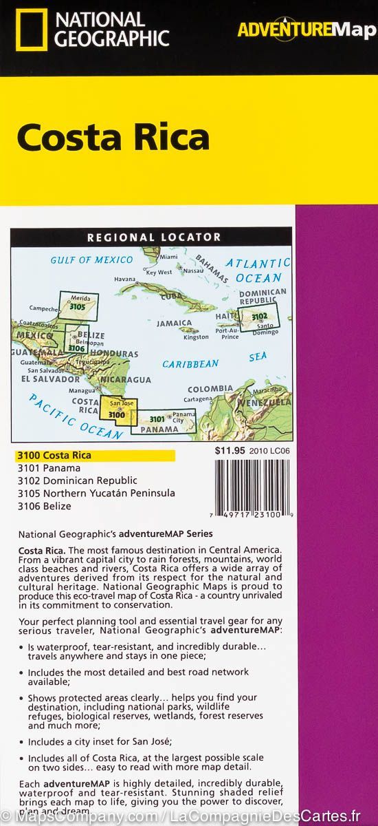 Carte routière - Costa Rica | National Geographic carte pliée National Geographic 