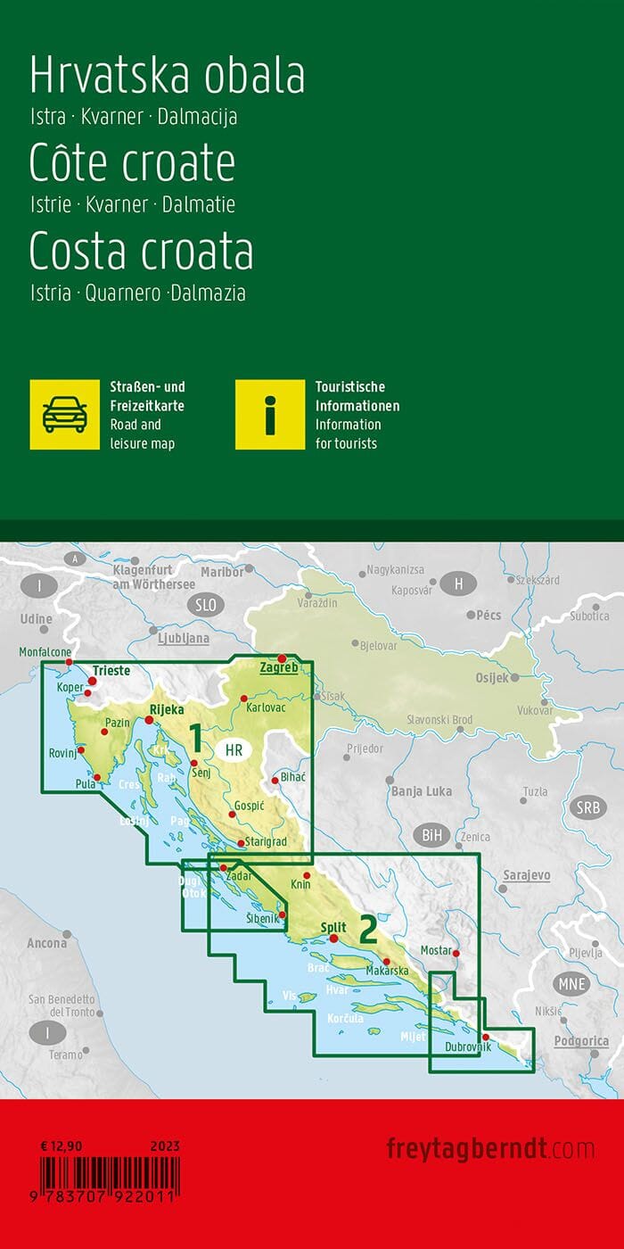Carte routière - Côte Croate (Istrie, Kvarner, Dalmatie) | Freytag & Berndt carte routière Freytag & Berndt