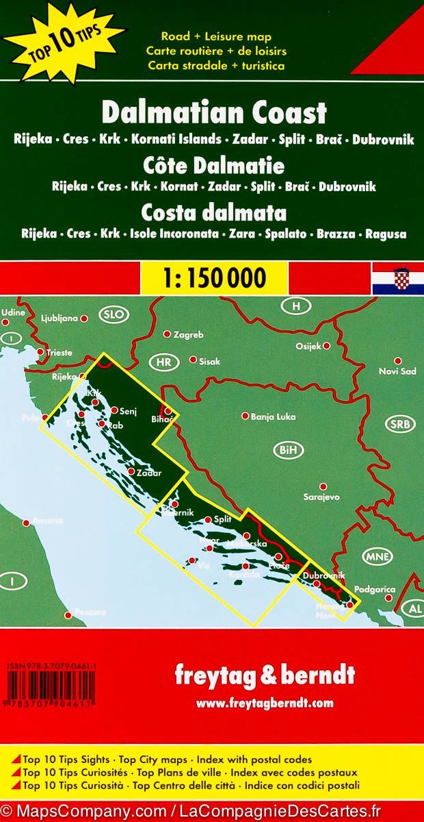 Carte routière - Côte Dalmate (Croatie) : Cres, Zadar, Split, Kornati, Dubrovnik | Freytag & Berndt carte routière Freytag & Berndt