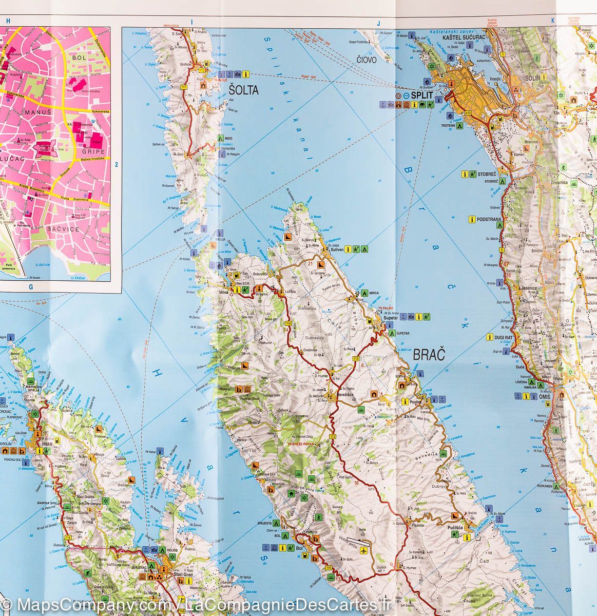 Carte routière - Côte de Dalmatie Centrale n° 3 (Brac, Hvar, Split) | Freytag & Berndt carte routière Freytag & Berndt