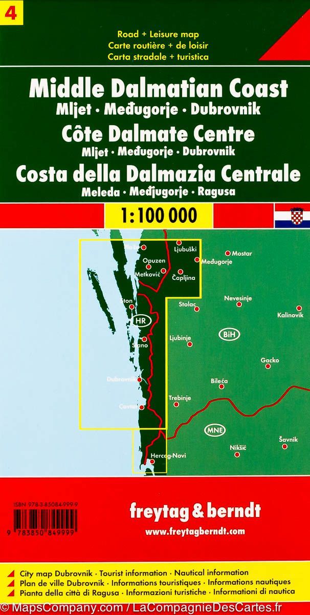 Carte routière - Côte de Dalmatie Centrale n° 4 (Mljet, Medugorge, Dubrovnik) | Freytag & Berndt carte routière Freytag & Berndt