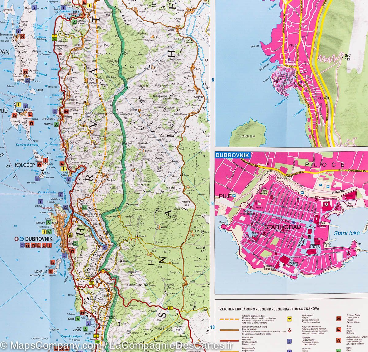 Carte routière - Côte de Dalmatie Centrale n° 4 (Mljet, Medugorge, Dubrovnik) | Freytag & Berndt carte routière Freytag & Berndt