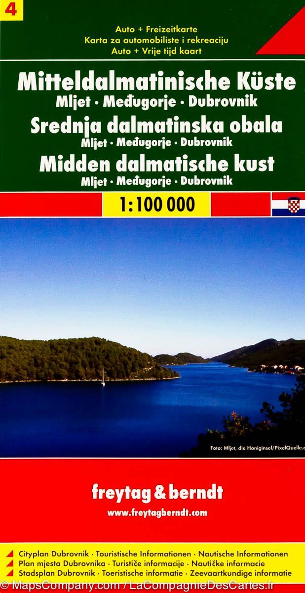 Carte routière - Côte de Dalmatie Centrale n° 4 (Mljet, Medugorge, Dubrovnik) | Freytag & Berndt carte pliée Freytag & Berndt 