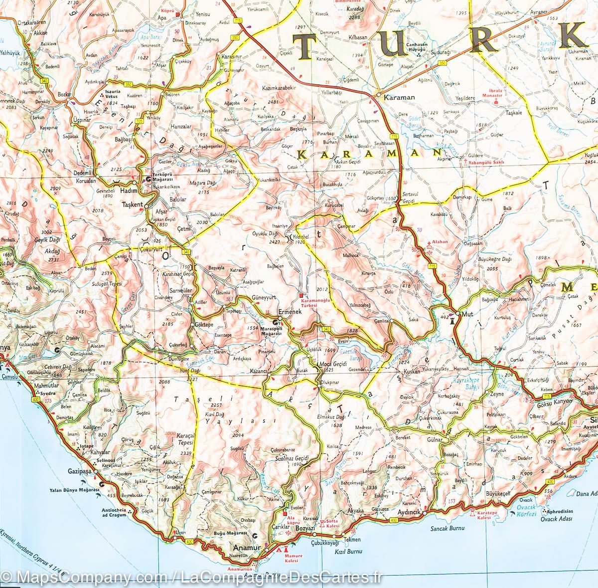 Carte routière - Côte méditerranéenne de la Turquie | National Geographic carte routière National Geographic