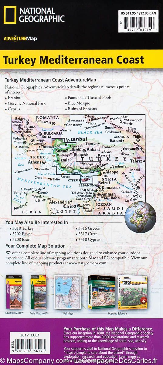 Carte routière - Côte méditerranéenne de la Turquie | National Geographic carte routière National Geographic