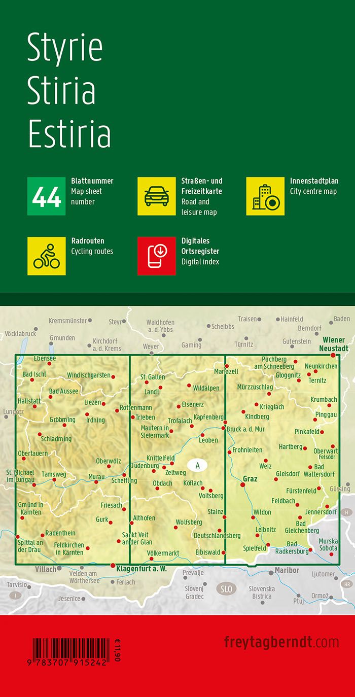 Carte routière & cycliste - Styrie (Autriche) | Freytag & Berndt carte pliée Freytag & Berndt 