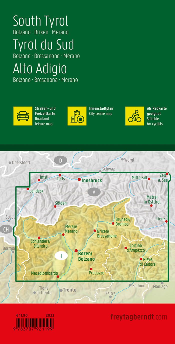 Carte routière & cycliste - Tyrol du Sud (Région de Bolzano, Brixen, Merano) | Freytag & Berndt carte routière Freytag & Berndt