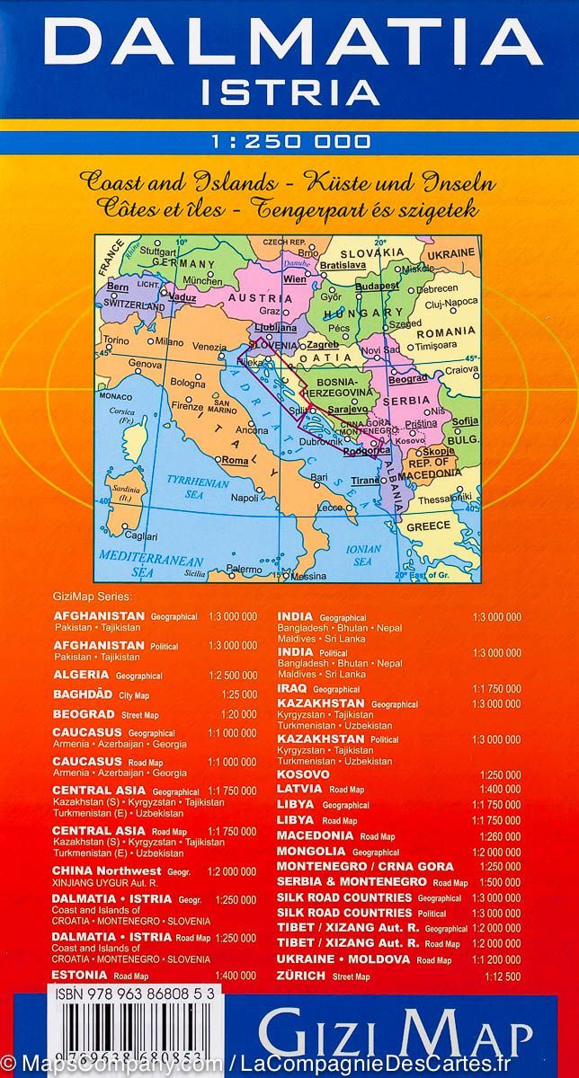 Carte routière - Dalmatie & Istrie (Croatie, Monténégro, Slovénie) | Gizi Map - La Compagnie des Cartes