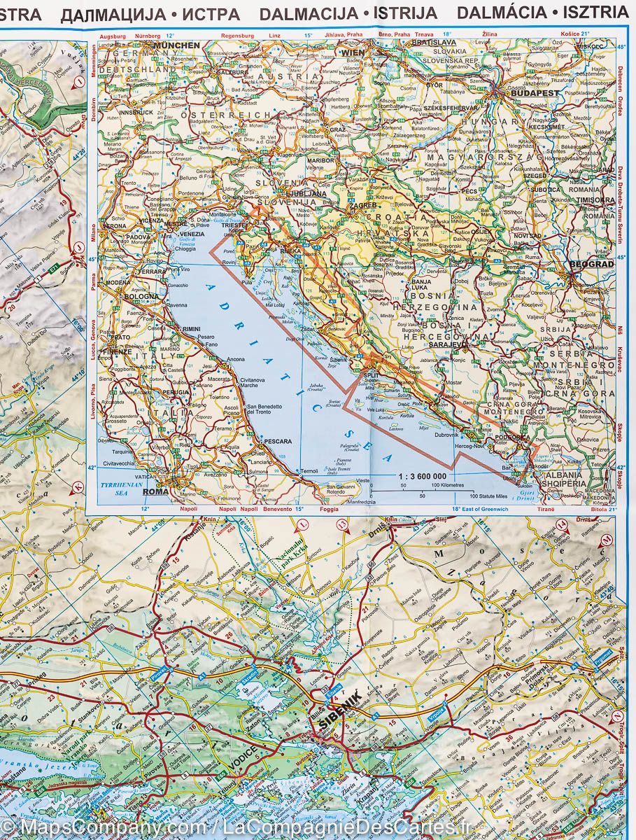 Carte routière - Dalmatie & Istrie (Croatie, Monténégro, Slovénie) | Gizi Map - La Compagnie des Cartes
