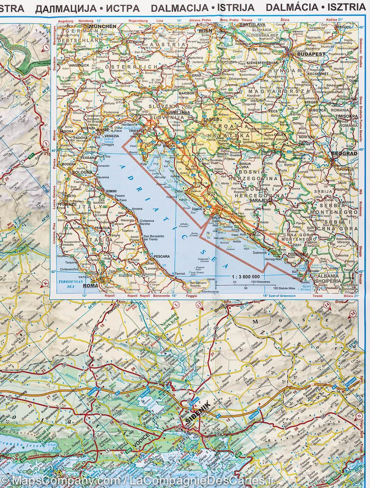 Carte routière - Dalmatie & Istrie (Croatie, Monténégro, Slovénie) | Gizi Map - La Compagnie des Cartes