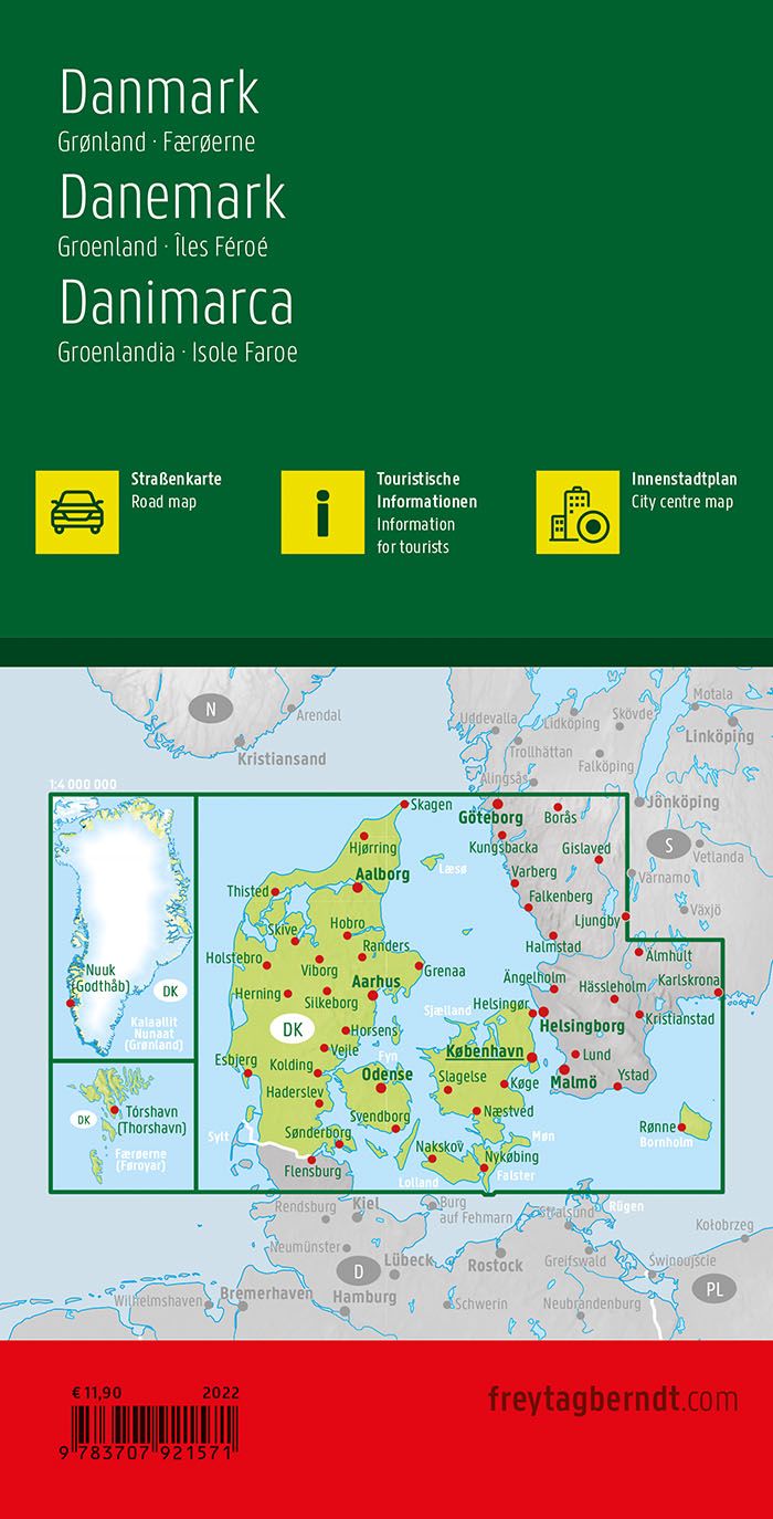 Carte routière - Danemark, incluant les îles Féroé & Groënland | Freytag & Berndt carte pliée Freytag & Berndt 